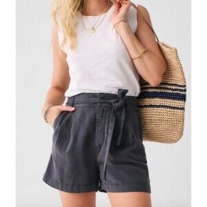 Faherty Linen Blend Tie Waist Shorts Women's Size XL Blue Paperbag